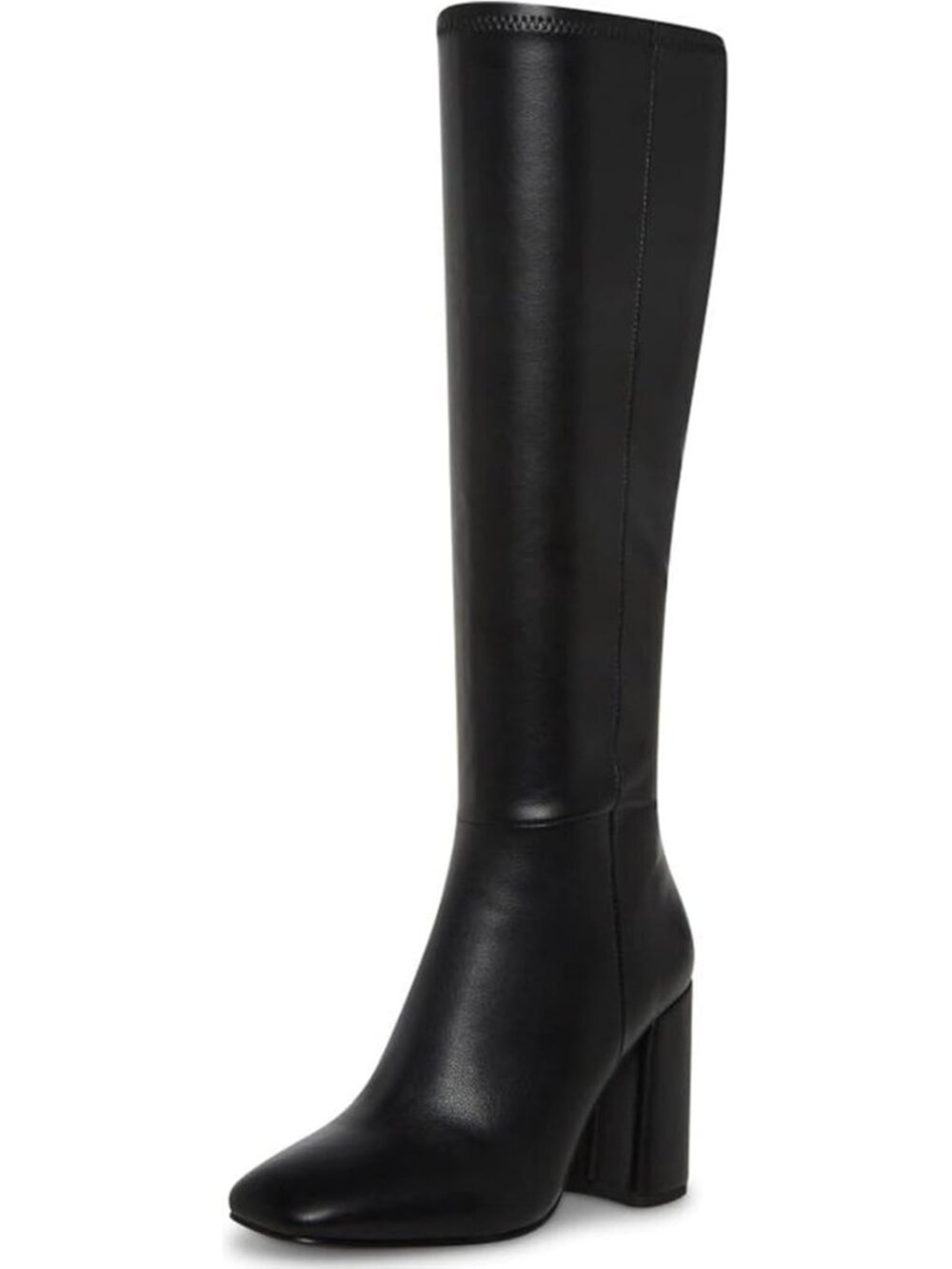 Stylish Knee High Faux Leather Boots with Chunky Heel & Square Toe, Side Zip